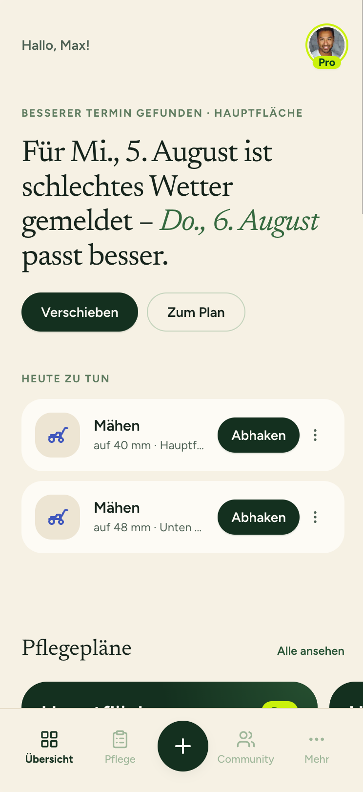 Rasen Manager am Handy: Was heute zu tun ist
