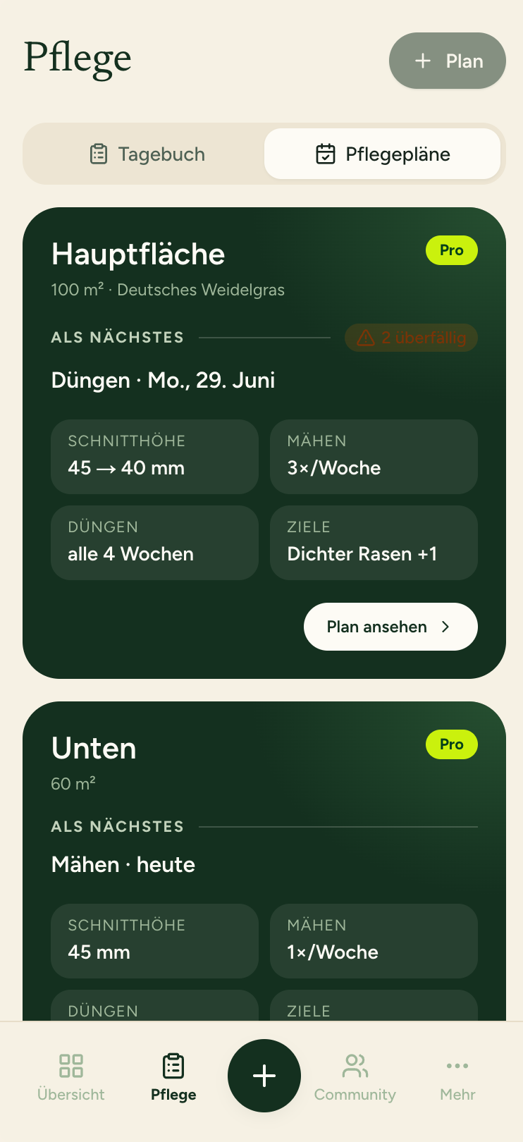 Rasen Manager am Handy: Pflegepläne