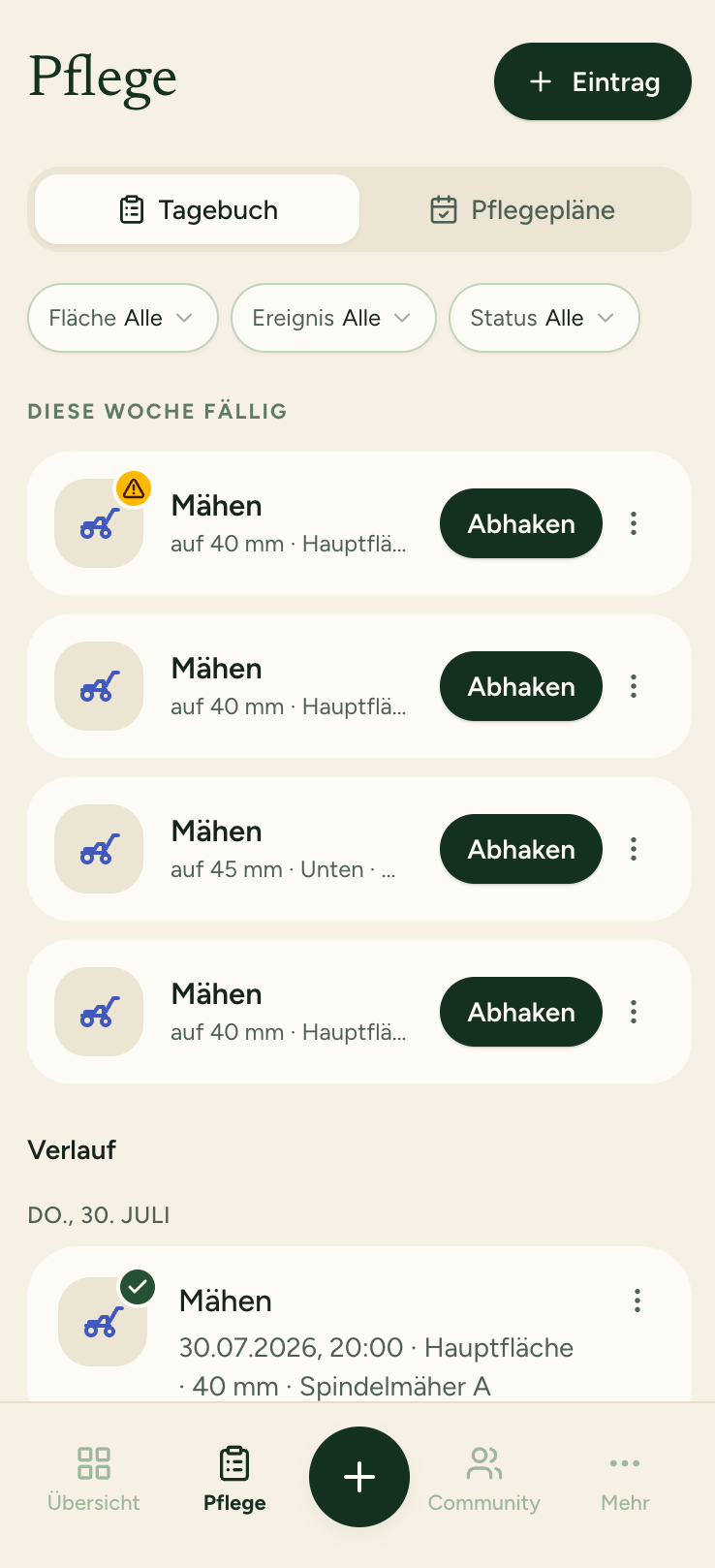 App-Screen: Tagebuch-Liste